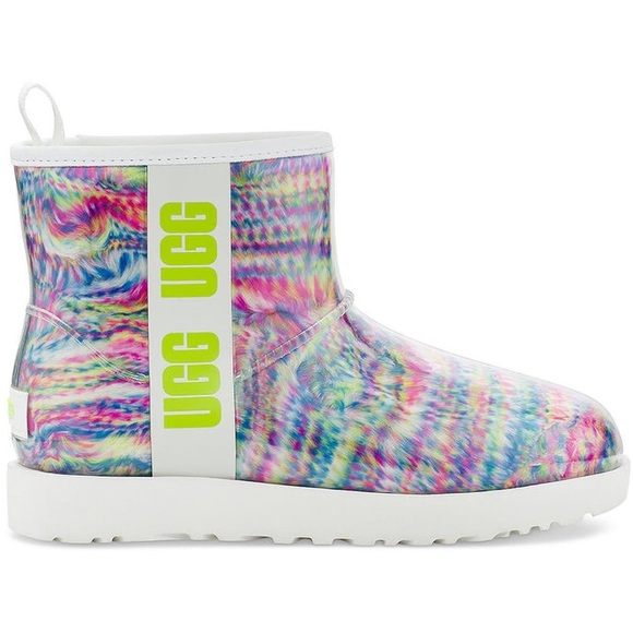 UGG CLASSIC CLEAR MINI PULL ON ANKLE BOOTIES COLORFUL RAINBOW - Picture 2 of 2